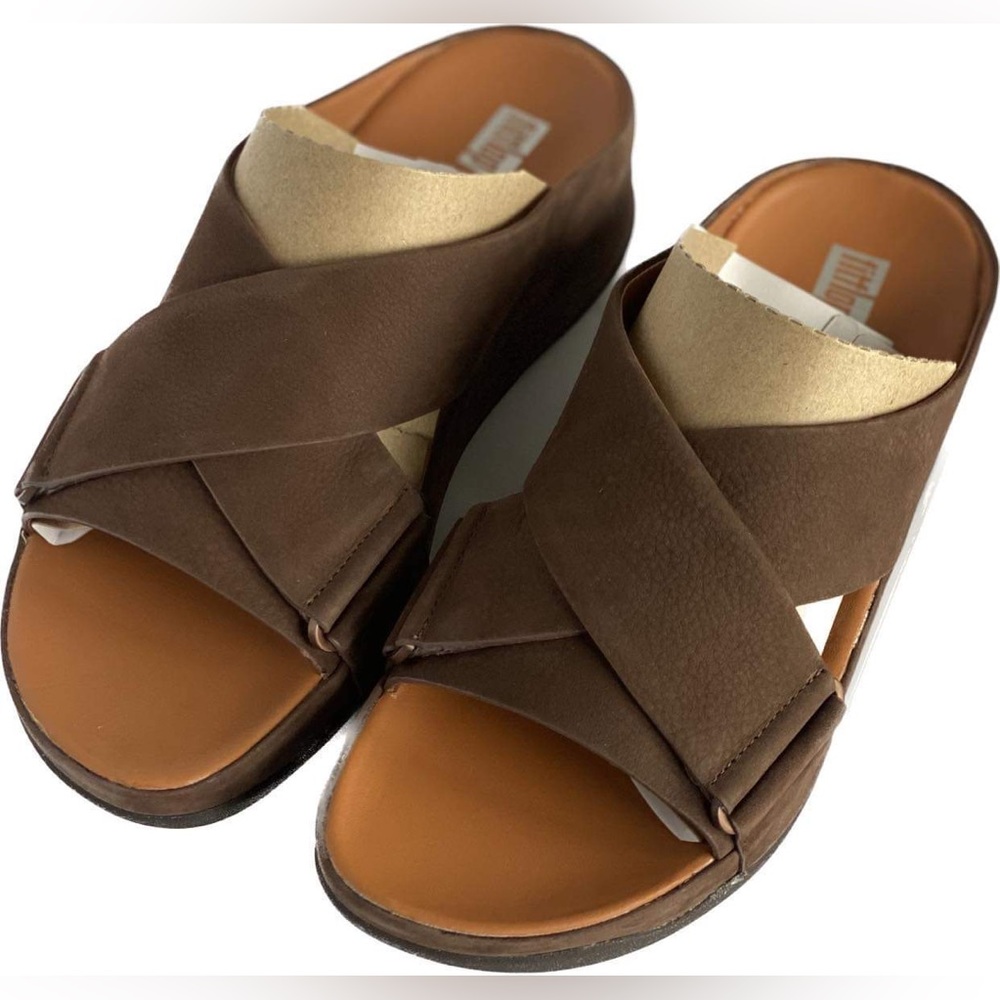 Fitflop SHUV Nubuck Cross Slides Chocolate Brown Women’s Size 8